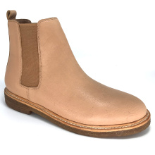 China hand made small MOQ chelsea camel  tumble cow genuine leather ankle slip on boot with real leather welt smoke rubber sole